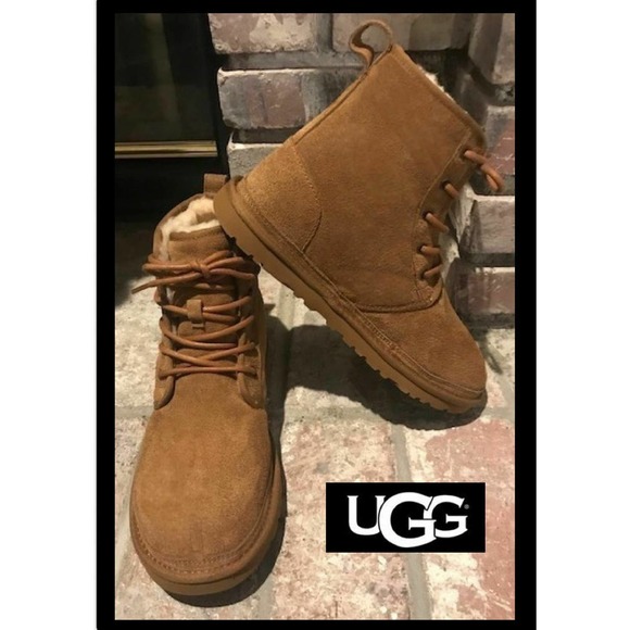 UGG Harkley Chestnut Suede Boots Lined Sheepskin - Picture 3 of 8